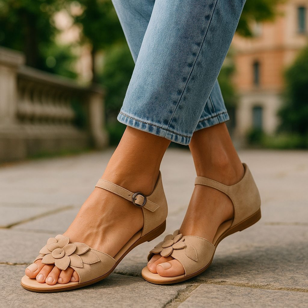 ZIERA Elegant Beige Floral Sandals PREOWED SIZE 41 W